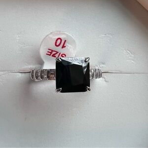 New Bomb PartySterling Silver Black Onyx Ring with CZ Accent Stones - Size 10